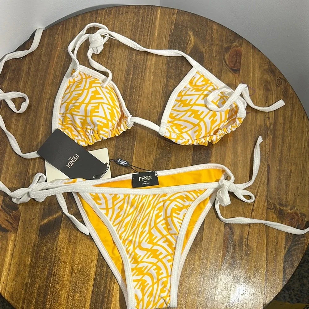 Fendi Yellow and White Swirl Bikini Swimwear - Picture 1 of 9